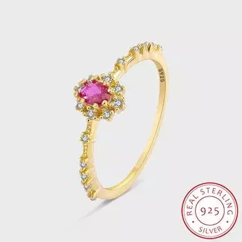 Изысканное золотое инкрустированное кольцо с красным цирконом S925 Серебряное кольцо для женщин Модные вечерние украшения Ювелирные изделия из стерлингового серебра Элегантное свадебное кольцо для невесты 6 золотой