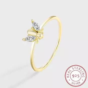 Изысканное золотое кольцо с цирконом AAAA и бабочкой S925, серебряное кольцо для женщин, модные ювелирные изделия для вечеринок, элегантное серебряное кольцо для вечеринок 6 золотой
