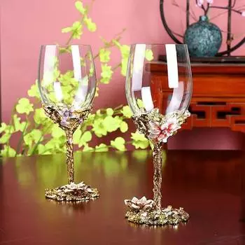 Изысканные эмалированные бокалы для вина с изображением лилии, бокалы для вина, винтажные бокалы для питья, роскошный набор, хрустальные бокалы для вина, бокалы для шампанского 1 pcs(301-400ml)