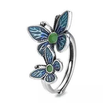 Изысканные эмалированные двойные кольца-бабочки для женщин в этническом стиле в стиле ретро, регулируемая сумочка в стихах