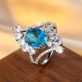 Изысканные белые аквамариновые овальные кольца с цирконием для женщин, модные серебряные свадебные украшения, подарок 6