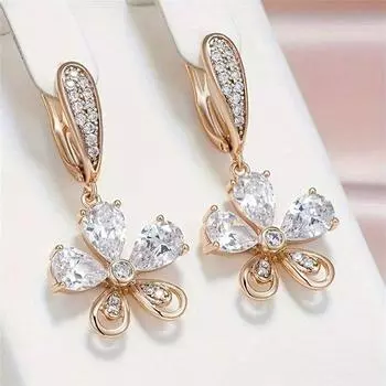 Изысканные белые циркониевые цветочные серьги-подвески для женщин золотого цвета простые праздничные украшения в подарок золотой