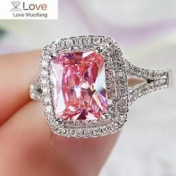 Изысканные блестящие розовые хрустальные кольца для женщин, роскошные модные аксессуары для вечеринки, великолепный женский высококачественный подарок на годовщину 10