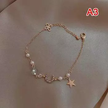 Изысканные браслеты для женщин, браслет со звездой и луной, цирконом и жемчугом, простой браслет розовый