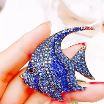 Изысканные броши в виде тропических рыб для женщин, большие милые броши в виде животных, вечерние украшения для пальто, модные аксессуары синий