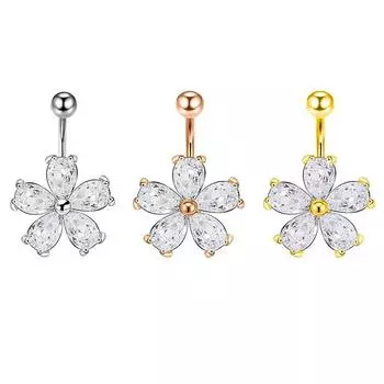 Изысканные циркониевые украшения для тела из нержавеющей стали, цветочные кольца для пупка, свисающие серебряный