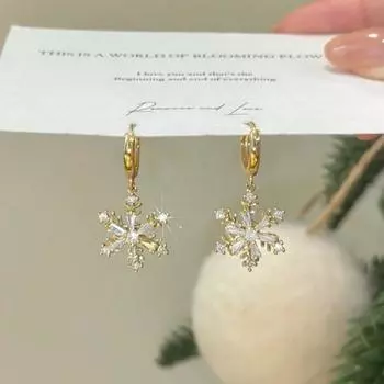 Изысканные цветные серьги-снежинки из циркония и жемчуга для женщин, корейские модные серьги-снежинки, новогодний подарок