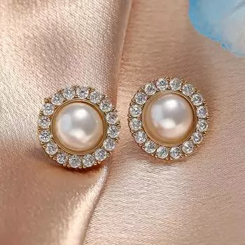 Изысканные цветочные женские серьги с жемчугом, блестящие серьги-гвоздики с цирконием AAA и CZ, свадебные украшения серебряный