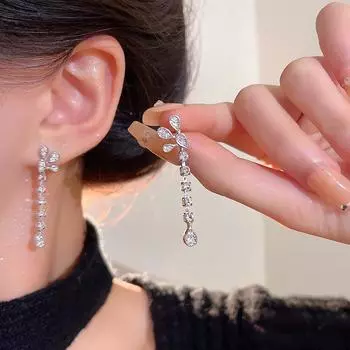 Изысканные длинные серьги-цветы с кисточками из циркония для женщин - роскошный и модный стиль