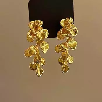 Изысканные длинные серьги с кисточками из листового циркония для женщин, классические металлические серьги-подвески неправильной формы, украшения для свадебной вечеринки, подарки, новинка золотистый