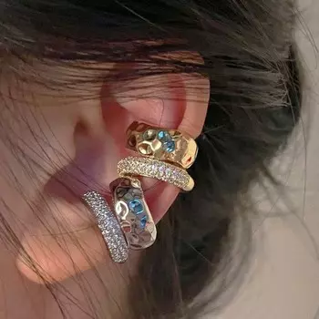 Изысканные двухслойные серьги-клипсы со стразами для женщин, нерегулярные серьги из матового жемчуга, сверкающие манжеты для ушей, аксессуары Y2K, модные ювелирные изделия золотой