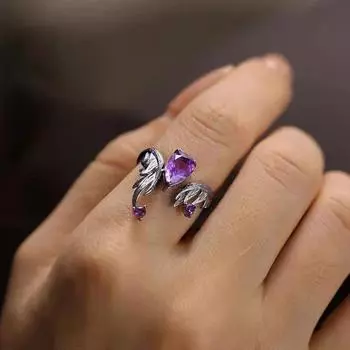 Изысканные фиолетовые хрустальные кольца для женщин в стиле панк черного цвета с нерегулярными открытыми крыльями, модные регулируемые аксессуары, праздничные украшения, подарок фиолетовый