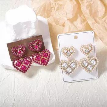 Изысканные и модные серьги-подвески в форме сердца с имитацией жемчуга и циркония для женщин на День святого Валентина One Size белый