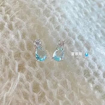 Изысканные и нежные голубые серьги-гвоздики с цирконами в форме капель воды, женские, элитные, нишевые, универсальные, с прохладным темпераментом, серебряные серьги-иглы 925 silver needles