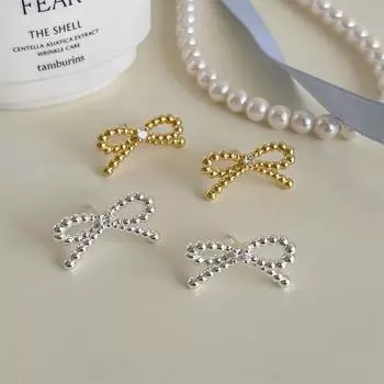 Изысканные и уникальные круглые серьги-гвоздики с бантиками, женские простые модные универсальные серьги с цирконием, высококачественные серьги copper