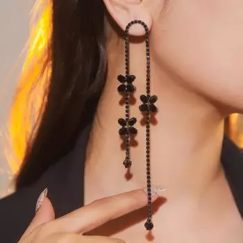 Изысканные и универсальные длинные серьги с четырьмя листочками клевера и стразами, темперамент и роскошь, не теряющие цвет, женские серьги, ювелирные изделия