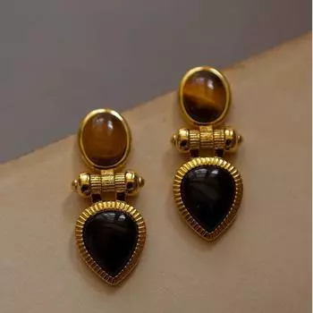 Изысканные и загадочные серьги «Кошачий глаз» с каплями черного агата