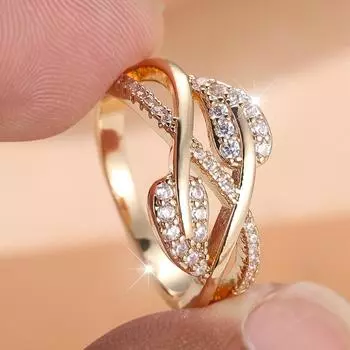 Изысканные кольца с белыми листьями циркония для женщин, нежное обручальное кольцо золотого цвета, ювелирный подарок 6 золотой