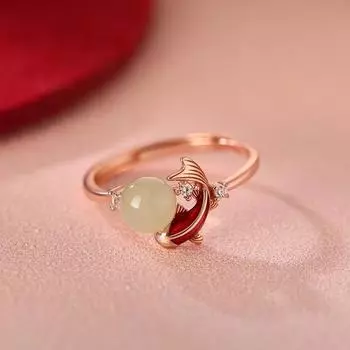 Изысканные кольца с бусинами на указательном пальце, модные открытые кольца с рыбками из циркония для женщин, модные аксессуары для вечеринок, ювелирные изделия в подарок амарантовый