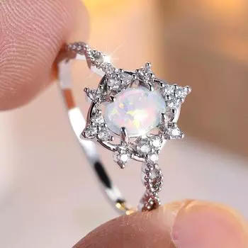Изысканные кольца с овальным опалом и белым цирконом для женщин, серебристого цвета, ажурное кольцо на палец, свадебное украшение, подарок 6 серебряный