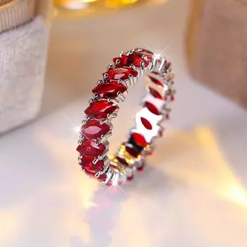 Изысканные красные кольца с камнем огранки «маркиз» для женщин, блестящее серебряное обручальное кольцо, ювелирные украшения 6 серебряный/красный