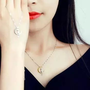 Изысканные Креативные Подарки Серебряная Кошка Луна Подвеска Ожерелье Романтический Шарм Ожерелье из Сплава Милые Элегантные Ювелирные Аксессуары