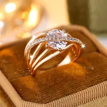 Изысканные крестообразные полые белые циркониевые кольца для женщин, свадебные кольца, блестящие золотые ювелирные изделия цвета фианита 6 золотой