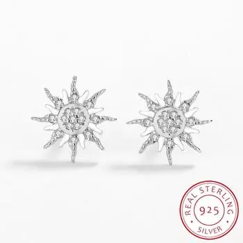 Изысканные круглые серьги-гвоздики с подсолнухом, модные серебряные серьги 925 пробы для женщин, стерлинговое серебро со снежинками, подарок на день Святого Валентина, ювелирные изделия, серебряные серьги серебряный