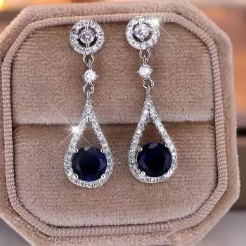 Изысканные круглые синие циркониевые микроинкрустированные белые стеклянные серьги-капли для женщин, роскошные ювелирные изделия в подарок синий