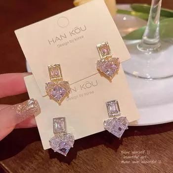 Изысканные легкие роскошные серьги-сердечки из циркона - универсальное серебро S925 для женщин E5575 серебряный