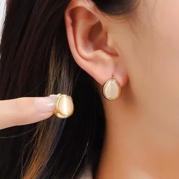 Изысканные маленькие серьги-капли с кошачьим глазом, уникальный дизайн, двухсторонние, изящные, элегантные аксессуары для ушей золотой