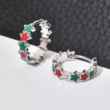 Изысканные маленькие серьги-кольца со звездами CMM, красные и зеленые женские повседневные универсальные ювелирные изделия разноцветный
