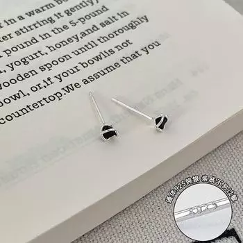 Изысканные маленькие серьги с цирконием для девочек из позднего стерлингового серебра 925 Sterling Silver Black Zircon Stud Earrings