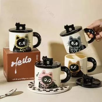 Изысканные милые керамические кружки с изображением мультяшного кота для домашнего завтрака, пары, молочные чашки, высококачественные офисные кофейные чашки, подарки на день рождения 360ml