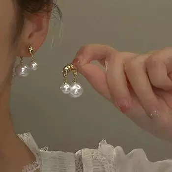 Изысканные милые висячие серьги, необычные серьги-клипсы с жемчугом, серьги-гвоздики на день рождения Pearl