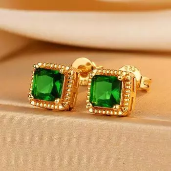 Изысканные мини-серьги-гвоздики из циркония в квадратном стиле, универсальные серьги в стиле ретро с изумрудом и цирконием, легкие роскошные белые серьги золотой