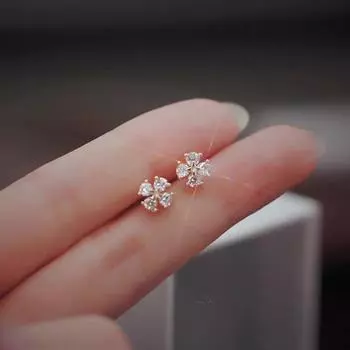 Изысканные мини-серьги-гвоздики из стерлингового серебра 925 пробы с циркониевым кристаллом в форме клевера, женские, небольшого размера, в холодном стиле 925