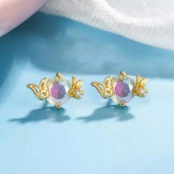 Изысканные мини-серьги-гвоздики в виде разноцветных бабочек для женщин, универсальные блестящие серьги-бабочки из циркония, ювелирные изделия для вечеринок, подарки