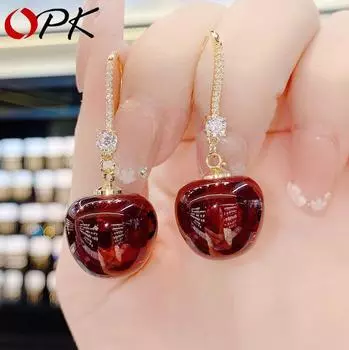 Изысканные модные новые серьги с красной вишней, подвесные серьги на свадьбу, День святого Валентина, юбилей, подарки на день рождения LXY красный