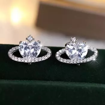 Изысканные модные серьги-гвоздики с кубическим цирконием Love Planet для женщин и девочек, подарок на день Святого Валентина, свадебные украшения серебряный/белый