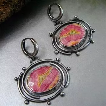 Изысканные модные серьги с красной эмалью для женщин, элегантные старинные серебряные овальные серьги ручной работы с узором серебряный