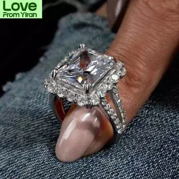 Изысканные модные серебряные обручальные кольца для женщин с квадратным циркониевым кристаллом, обручальное кольцо на годовщину свадьбы, ювелирные изделия 10 белый