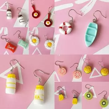 Изысканные модные ювелирные изделия, милые фрукты, 32 цвета, подарки для женщин и девочек, стеклянное печенье, яйцо, вино, 1 пара серег с цветами, мини-аксессуары для гамбургеров