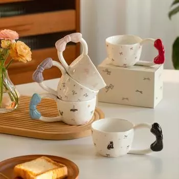 Изысканные мультяшные милые керамические кофейные чашки для домашнего завтрака, овсянки, молока, модные современные офисные кофейные чашки 300ml