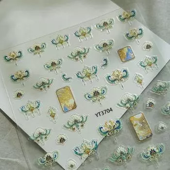 Изысканные наклейки для ногтей в китайском стиле, высококачественные наклейки с рельефным рисунком заката, украшения для ногтей, наклейки для ногтей