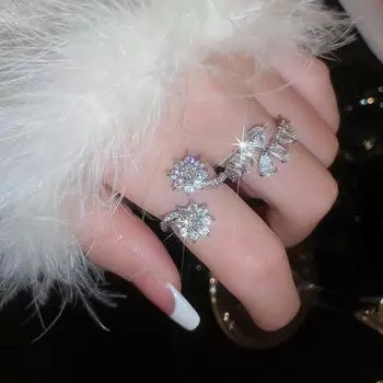 Изысканные открывающиеся кольца для женщин, циркониевые цветы, капля воды, медное кольцо, модный комплект колец, украшения для вечеринок, аксессуары для рук, подарки, регулируемое кольцо