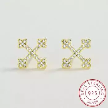 Изысканные парные серьги-гвоздики с крестом для женщин, снег, полный бриллиантов, оригинальное серебро S925, подарочные ювелирные изделия из стерлингового серебра, женские украшения China жёлтый