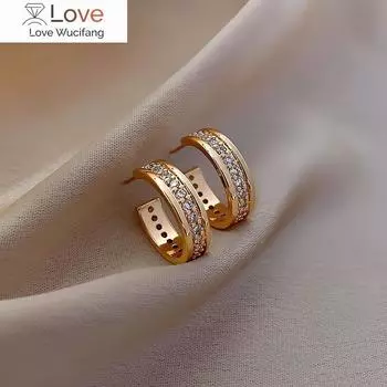 Изысканные полукруглые серьги-кольца с медной инкрустацией из циркония, элегантные женские серьги для свадебной вечеринки с покрытием из настоящего золота 14 карат белый