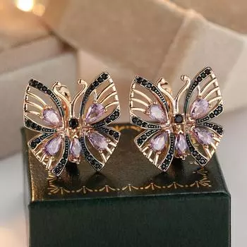 Изысканные полые циркониевые серьги-бабочки для женщин, золотого цвета, свадебные ретро-темпераментные ювелирные изделия, подарок золотой