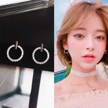 Изысканные простые круглые серьги с бриллиантами из серебра 925 пробы и маленькие круглые серьги белый